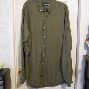Ralph Lauen Men's Olive Green Linen/Silk Shirt Size XL